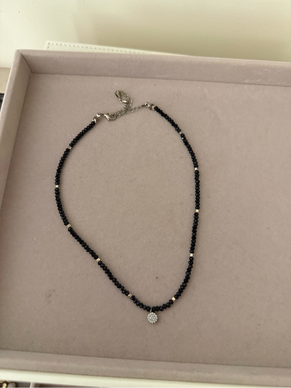 Elegant Black Beaded Necklace with Pavé Charm